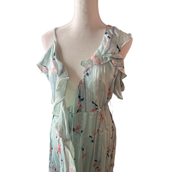 ASTR the label Women's Josie One Cold Shoulder Ruffle Floral Satin Wrap Dress - Picture 9 of 11